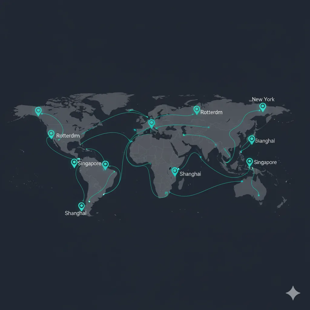 Logistics map with route pins